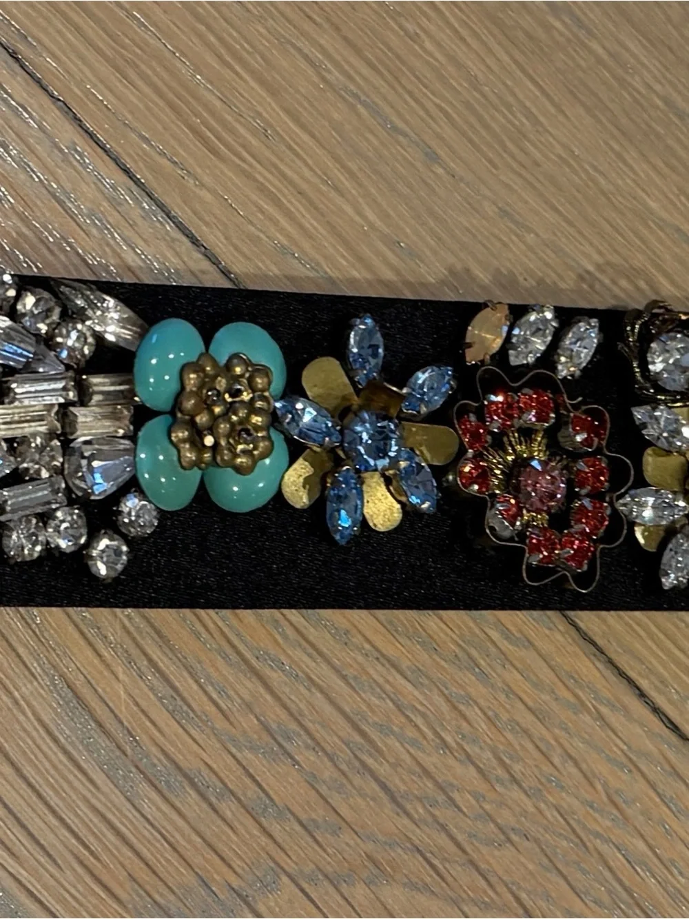 Alexander McQueen Black Embellished Floral Crystal Belt